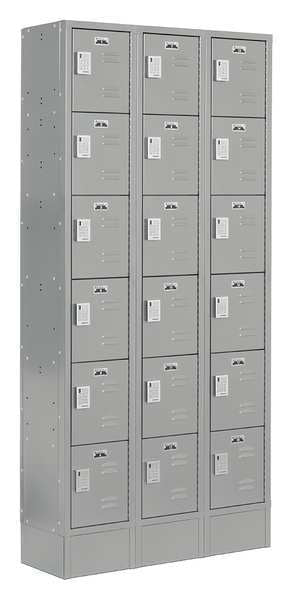 Box Locker,  36 in W,  18 in D,  82 in H,  (3) Wide,  (18) Openings,  Gray