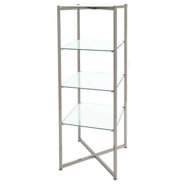 Folding Glass Tower,  18"D x 18"W x 52"H,  Silver