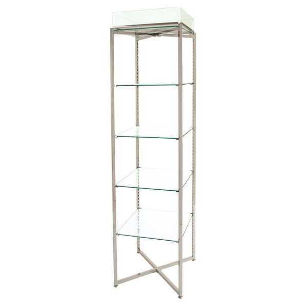 Folding Glass Tower,  18"D x 18"W x 68"H,  Silver