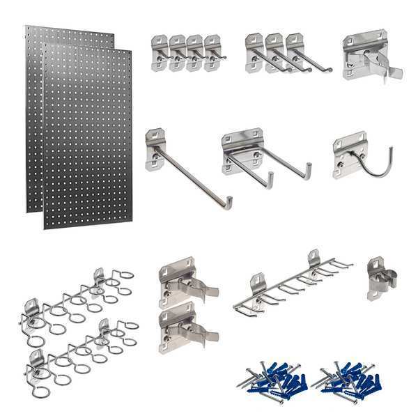 (2) 24 In. W x 42-1/2 In. H Stainless Steel Square Hole Pegboards 45 pc. Stainless LocHook Assortment
