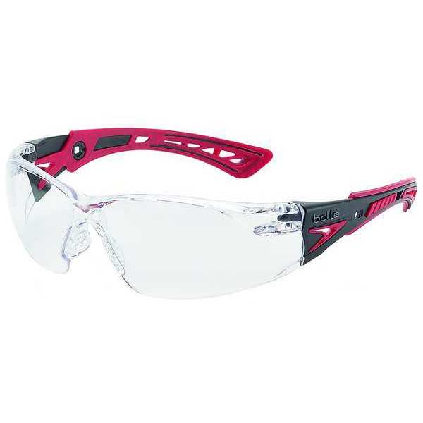 Safety Glasses,  Rush+ Series,  Anti-Fog,  Frameless,  Black/Red Temple,  Clear Lens