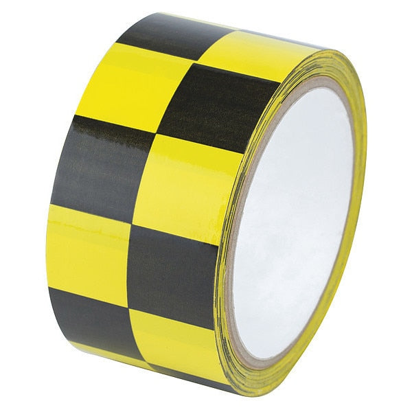 Warning Tape, Checkered, Black/Yellow, 2" W