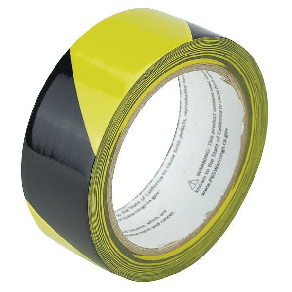 Warning Tape, Striped, Black/Yl, 1-1/2" W