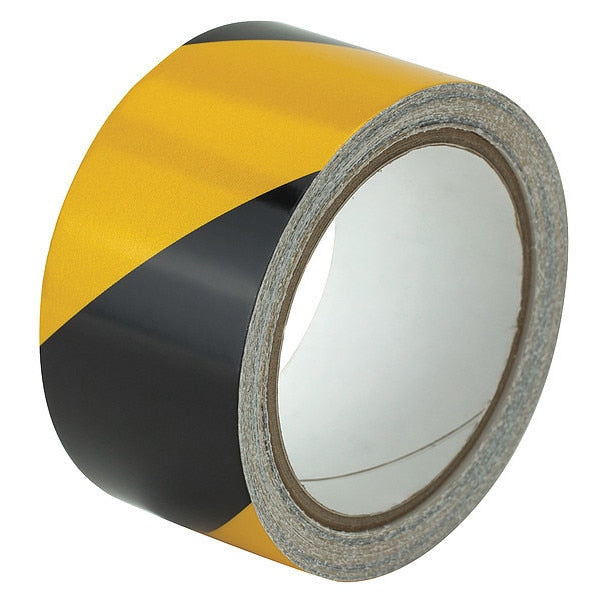 Marking Tape,  Striped,  Black/Yellow,  2" W,  Diameter: 4 in
