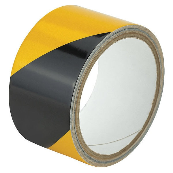 Marking Tape,  Striped,  Black/Yellow,  2" W,  Diameter: 3 in