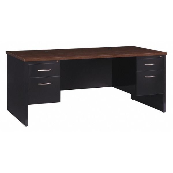 Office Desk,  Double Pedestal,  72"W x 36"D,  Black/Walnut