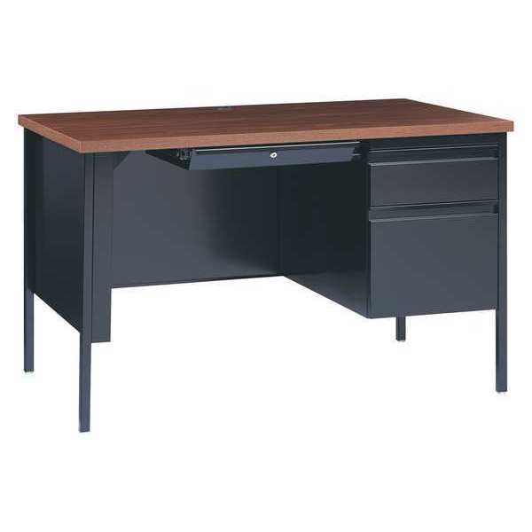 Office Desk,  Right Hand Pedestal,  48"W x 30"D,  Black/Walnut