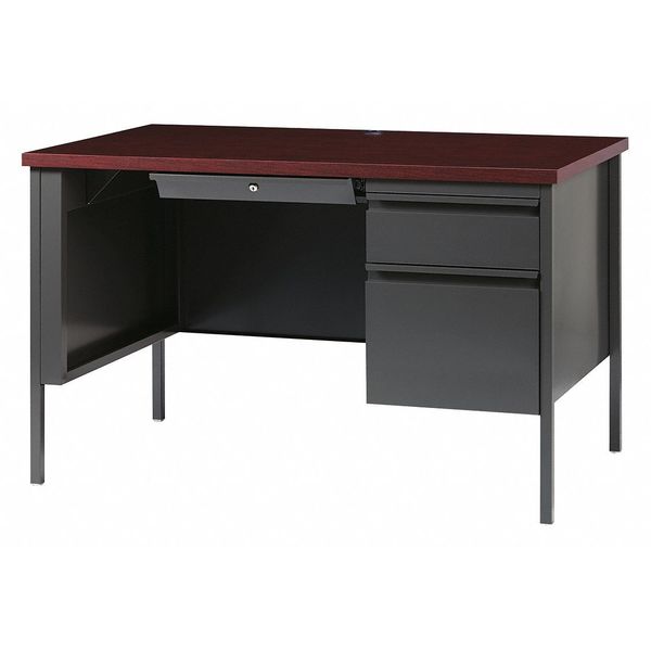 Office Desk,  Right Hand Pedestal,  48"W x 30"D,  Char/Mahogany