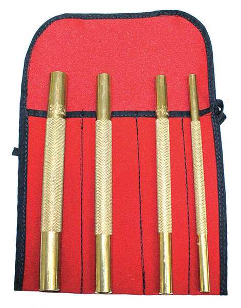 Pin Punch Set, Length 8 In, Brass, 4PC