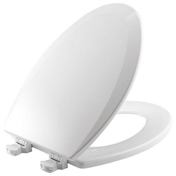 Elongated Toilet Seat with Cover,  Closed Front,  External Check Hinge,  2 in Seat Ht,  Wood,  White