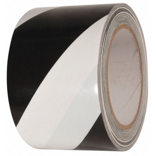 Marking Tape,  Striped,  Black/White,  3" W,  Material: vinyl