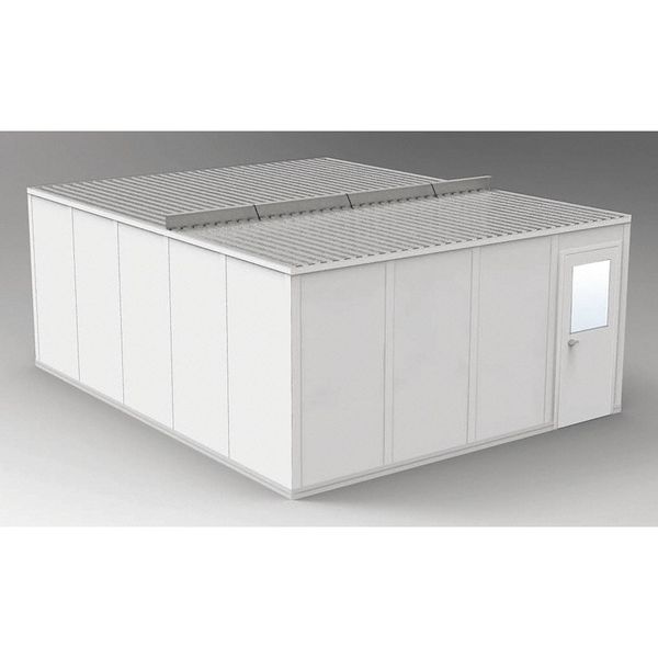 4-Wall Modular In-Plant Office,  8 ft 1 3/4 in H,  20 ft 4 1/2 in W,  16 ft 4 1/2 in D,  Gray