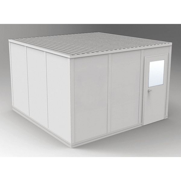4-Wall Modular In-Plant Office,  8 ft 1 3/4 in H,  12 ft 4 1/2 in W,  12 ft 4 1/2 in D,  Gray