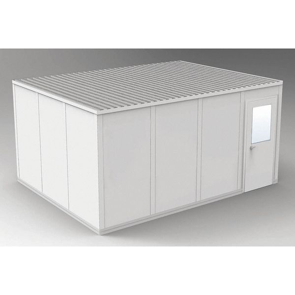 4-Wall Modular In-Plant Office,  8 ft 1 3/4 in H,  16 ft 4 1/2 in W,  12 ft 4 1/2 in D,  Gray