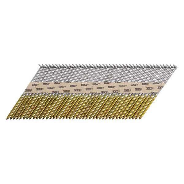 Collated Framing Nail,  3 in L,  11 ga,  Bright,  Flat Head,  34 Degrees,  2500 PK