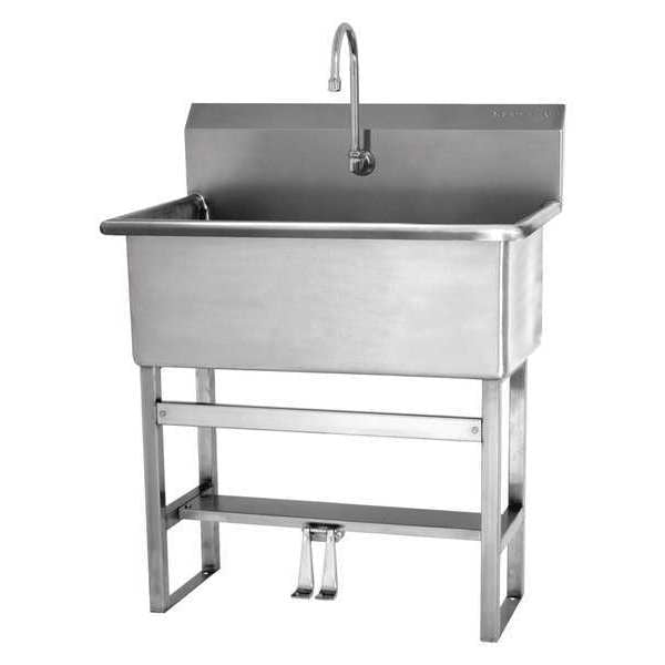 Floor Mount,  1 Hole,  Double Foot Pedal,  Stainless,  Scrub Sink