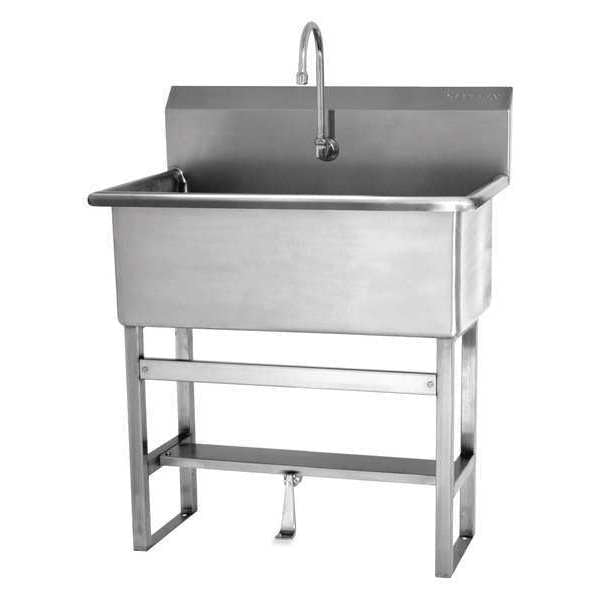 Floor Mount,  2 Hole,  Single Foot Pedal,  Stainless,  Scrub Sink
