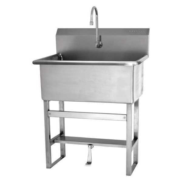 Floor Mount,  1 Hole,  Single Foot Pedal,  Stainless,  Scrub Sink