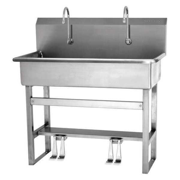 Floor Mount,  2 Hole,  Double Foot Pedal,  Stainless,  Wash Station