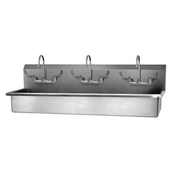 Wall Mount,  6 Hole,  Wrist Blade Handles,  Stainless,  Wash Station