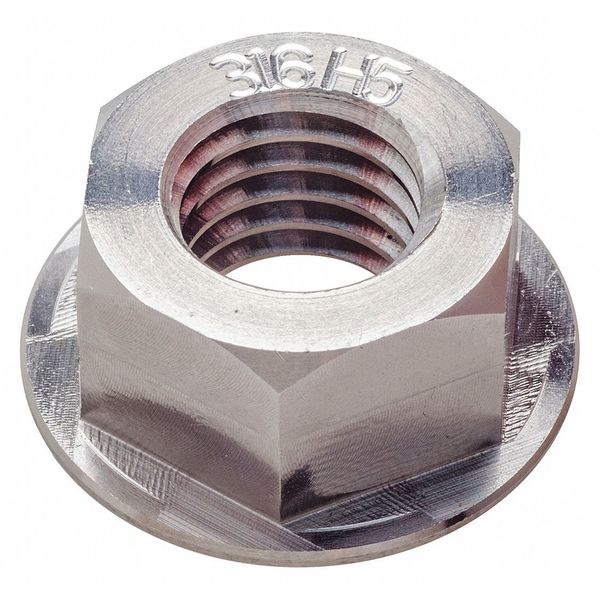 Flange Nut,  #10-32,  316 Stainless Steel,  Grade 316,  Plain,  3/8 in Hex Wd,  5/16 in Hex Ht