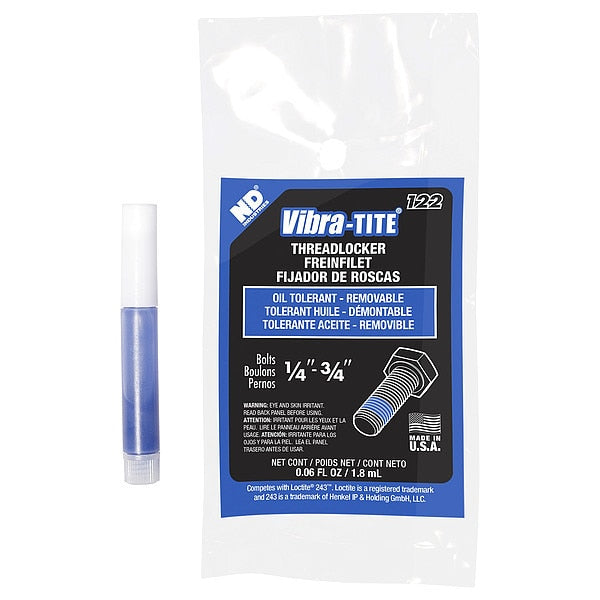 Primerless Threadlocker,  VIBRA-TITE 122,  Blue,  Medium Strength,  Liquid,  2 mL Tube