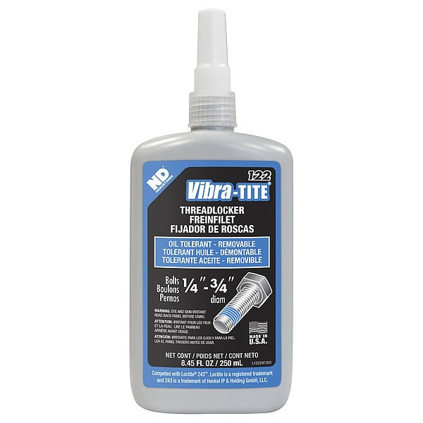 Primerless Threadlocker,  VIBRA-TITE 122,  Blue,  Medium Strength,  Liquid,  250 mL