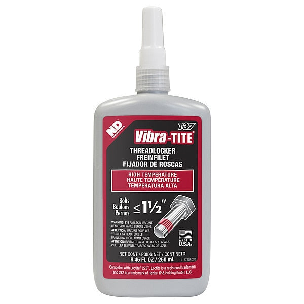 Threadlocker,  VIBRA-TITE 137,  Red,  High Strength,  Liquid,  250 mL Bottle