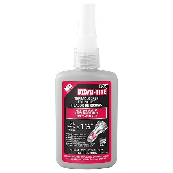 Threadlocker,  VIBRA-TITE 137,  Red,  High Strength,  Liquid,  50 mL Bottle