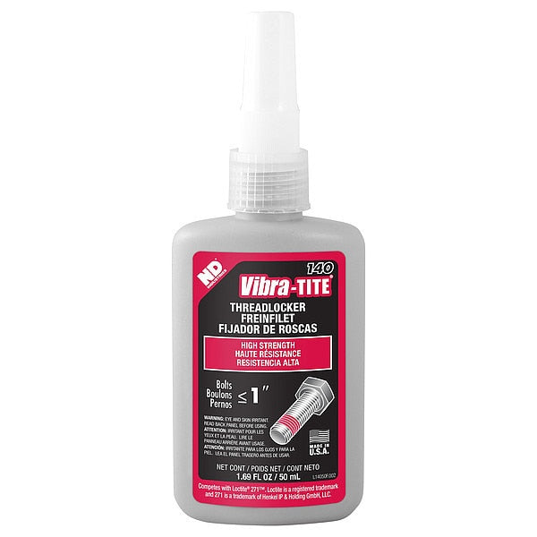 Threadlocker,  VIBRA-TITE 140,  Red,  High Strength,  Liquid,  50 mL Bottle