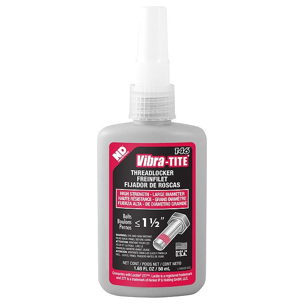 Threadlocker,  VIBRA-TITE 146,  Red,  High Strength,  Liquid,  50 mL Bottle