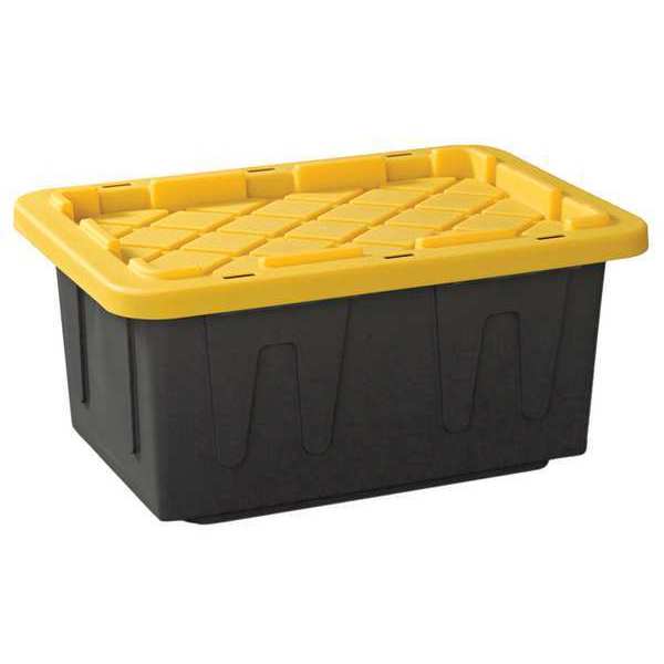 Storage Tote,  Black/Yellow,  Polypropylene,  26 in L,  17 3/4 in W,  12 1/4 in H