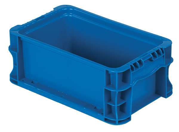 Straight Wall Container,  Blue,  Plastic,  12 in L,  7 2/5 in W,  5 in H,  0.13 cu ft Volume Capacity