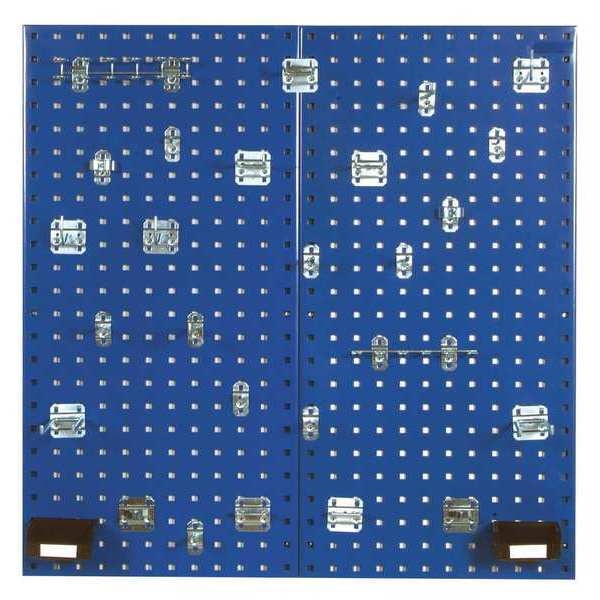 (2) 18 In. W x 36 In. H Blue Steel Square Hole Pegboards 30 pc. LocHook Assortment & Hanging Bin System