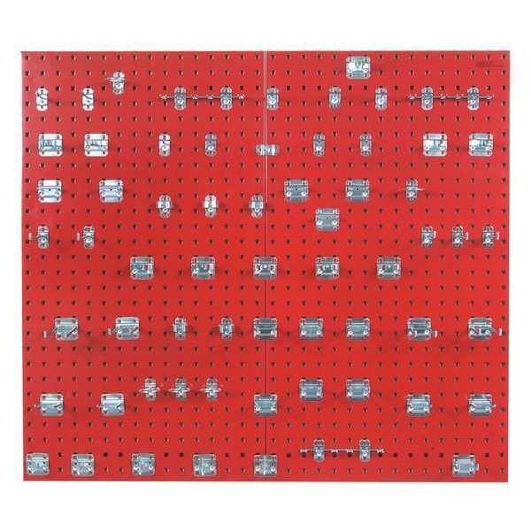 (2) 24 In. W x 42-1/2 In. H Red Epoxy 18-Gauge Steel Square Hole Pegboards 63 pc. LocHook Assortment