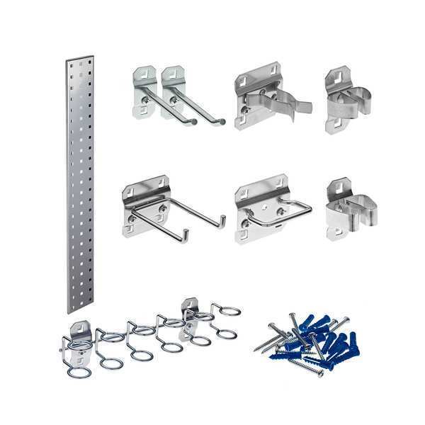 Silver Tool Pegboard Kit with (1) 36 In. x 4.5 In. 18-Gauge Steel Square Hole Pegboard 8 pc. LocHook Assortment