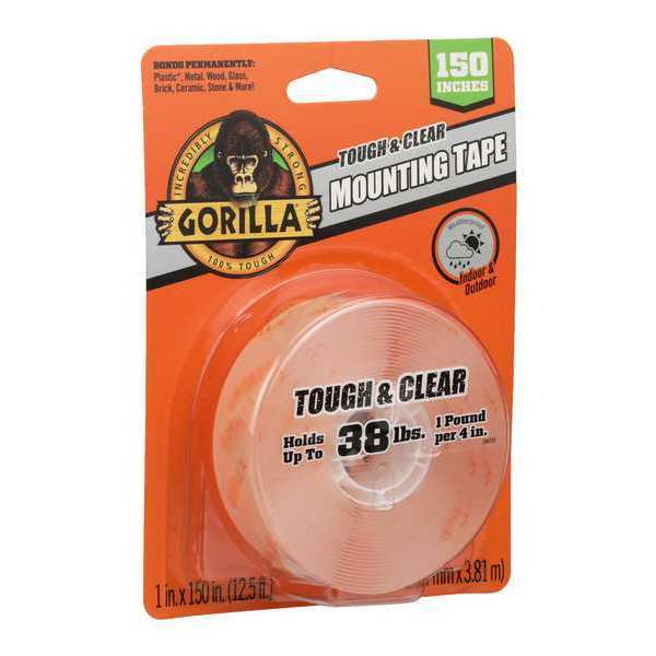 Double Side Foam Mounting Tape,  1 in W Thick,  Transparent,  1 Pk