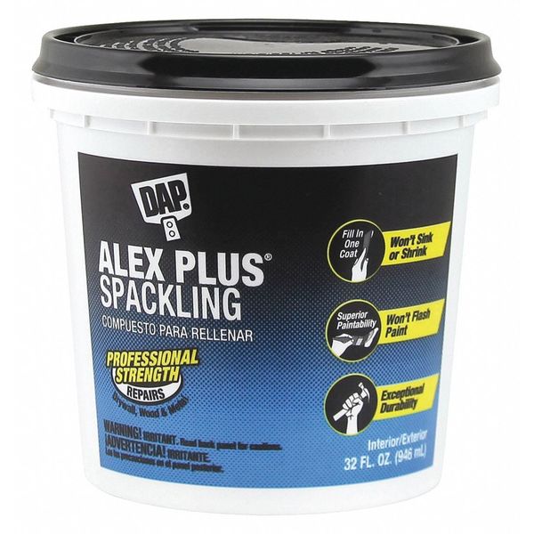 Spackling Paste,  32 oz,  Pail,  White