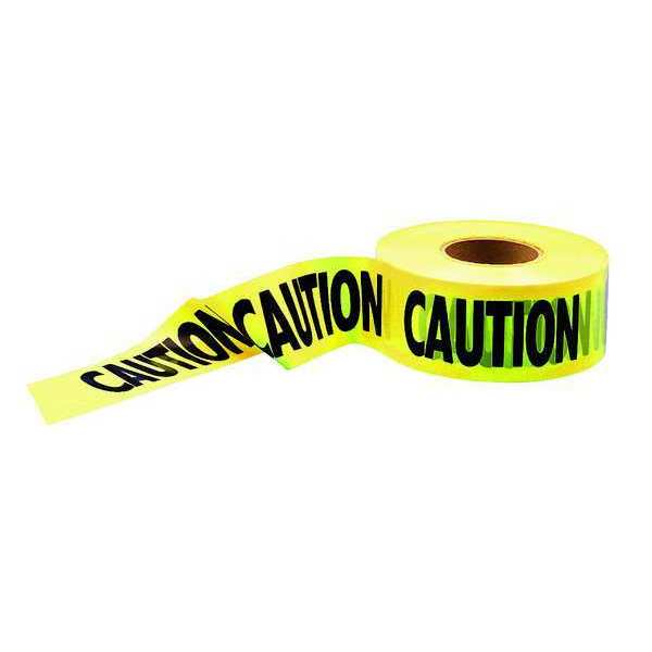 Barricade Tape,  Caution,  Yellow,  3 in Wide x 1000 ft Long,  Polyethylene,  1.6 mil Thickness