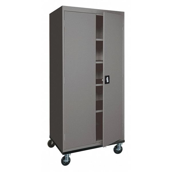 Solid Door Storage Cabinet,  36 in W,  78 in H,  24 in D,  Dark Gray