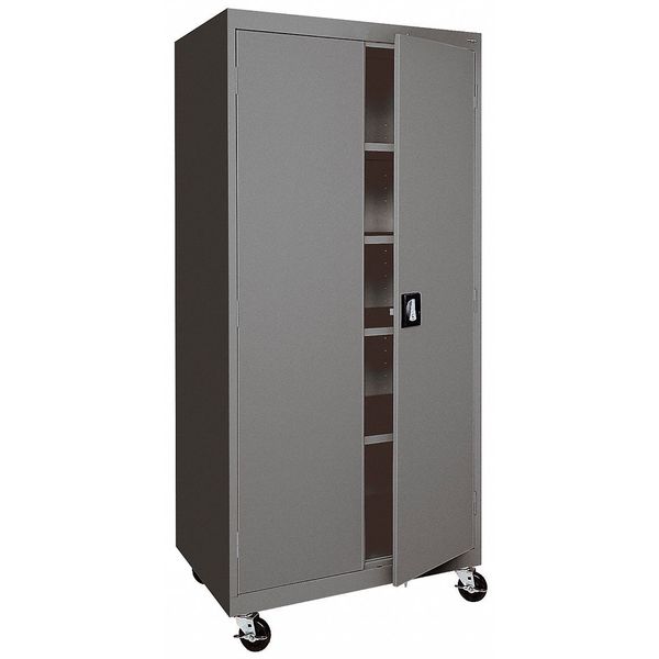 Solid Door Storage Cabinet,  46 in W,  78 in H,  24 in D,  Dark Gray