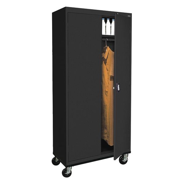 Solid Door Storage Cabinet,  36 in W,  78 in H,  24 in D,  Black