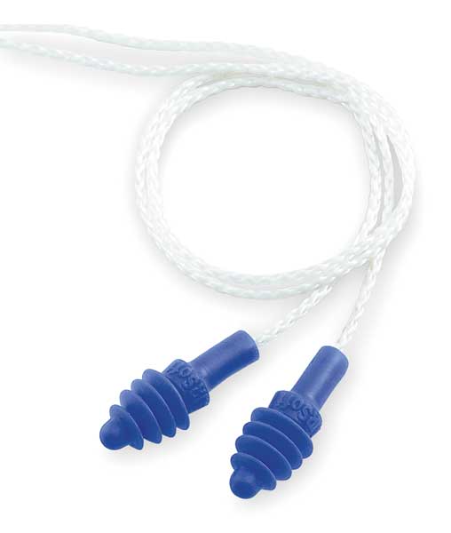 AirSoft Disposable Corded Ear Plugs,  Flanged Shape,  NRR 27 dB,  Blue,  100 Pairs
