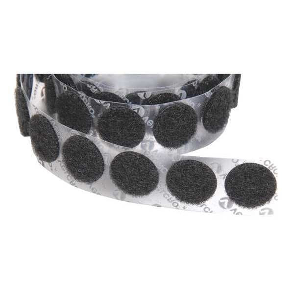 Reclosable Fastener,  Disc,  Acrylic Adhesive,  7/8 in,  Black,  900 PK
