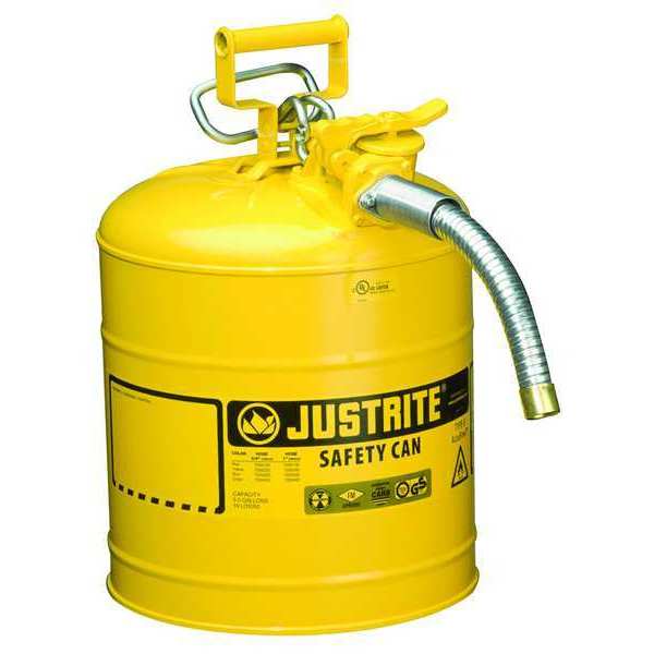 Type II Safety Can,  5 Gallon Capacity,  Galvanized Steel,  17 1/2 in Height,  Yellow,  Includes Hose