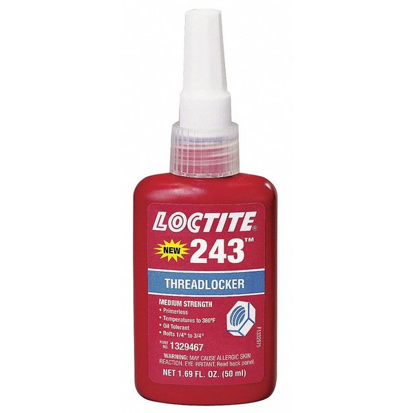 Primerless Threadlocker,  LOCTITE 243,  Blue,  Medium Strength,  Liquid,  50 mL Bottle