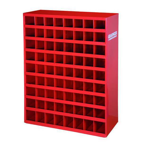 Prime Cold Rolled Steel Pigeonhole Bin Unit,  12 in D x 42 in H x 33 3/4 in W,  9 Shelves,  Red