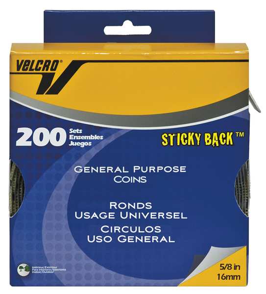 Reclosable Fastener,  Disc,  Rubber Adhesive,  3/4 in,  Beige,  200 PK
