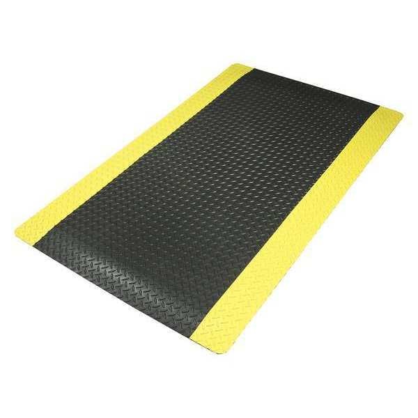 Antifatigue Mat,  Diamond Plate,  2 ft x 3 ft,  9/16 in Thick,  Black with Yellow Border,  Beveled Edge
