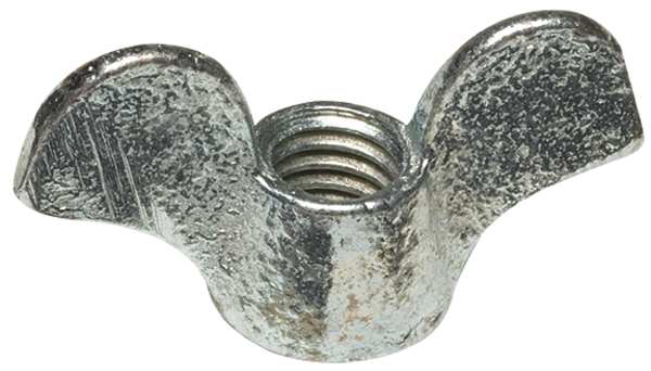 Wing Nut,  1/2"-13,  Malleable Iron,  Zinc Plated,  1 in Ht,  2-1/4 in Max Wing Span,  10 PK